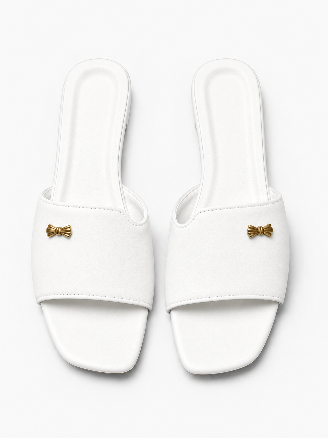 Minimal tan slide sandals flat lay