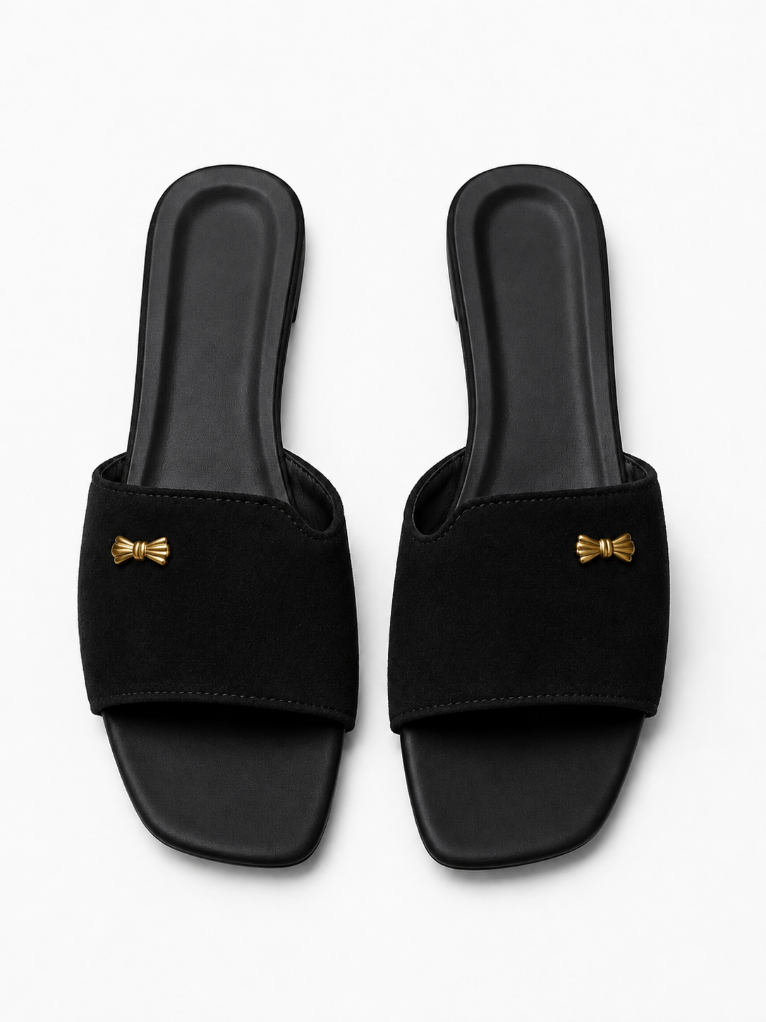 Minimal tan slide sandals flat lay