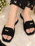 Minimal tan slide sandals flat lay