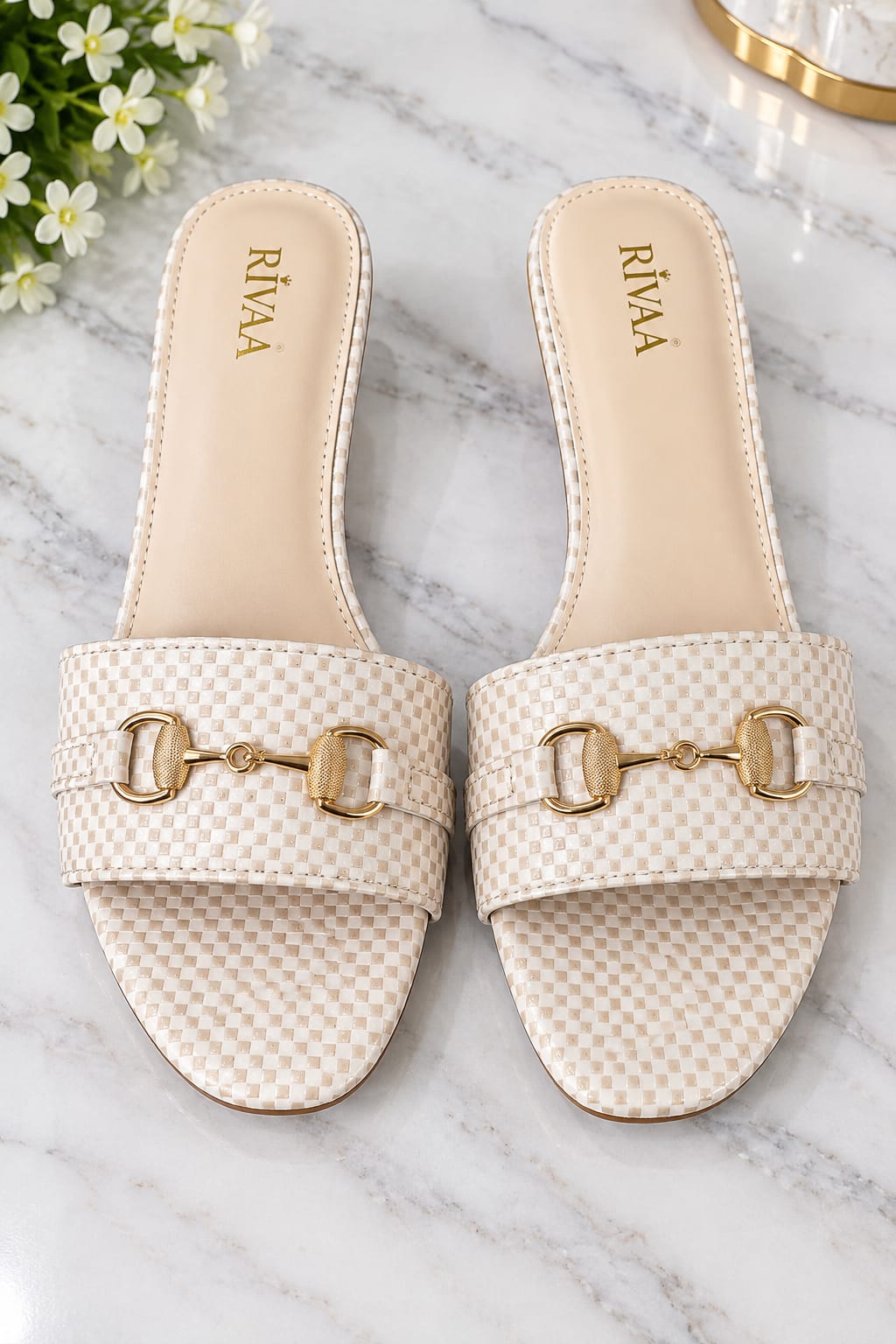 Woven Horsebit Low Block Heel Mules – Cream / Off-White
